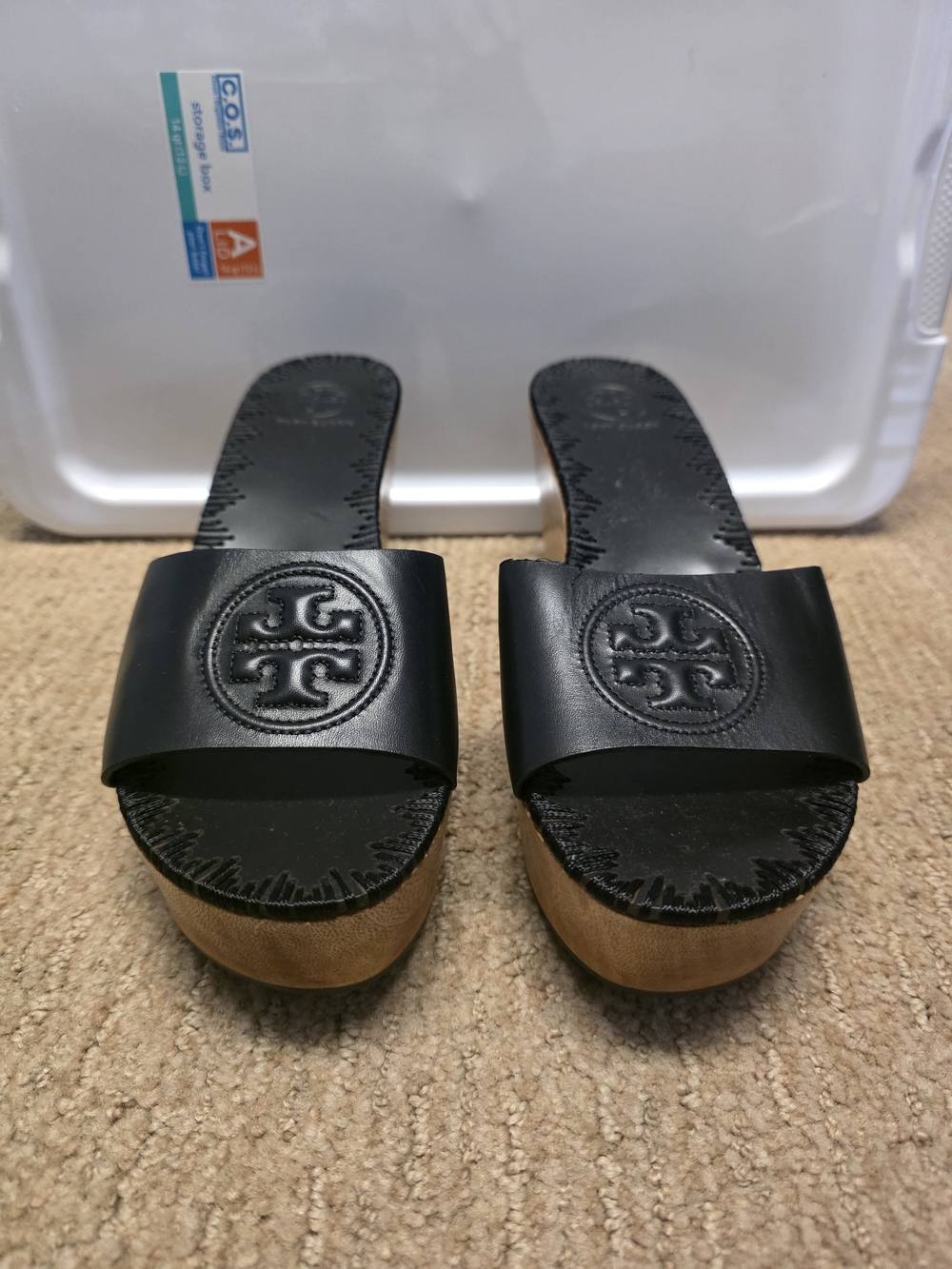 Tory Burch Black Leather Slide Platform Sandals